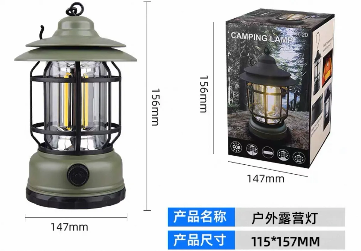 Lampa Kempingowa LED Vintage Oliwkowa USB 156mm