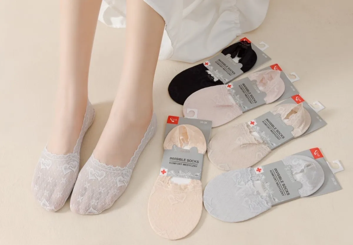 Koronkowe Stopki Damskie Invisible Socks Komfort Medyczny 35-38