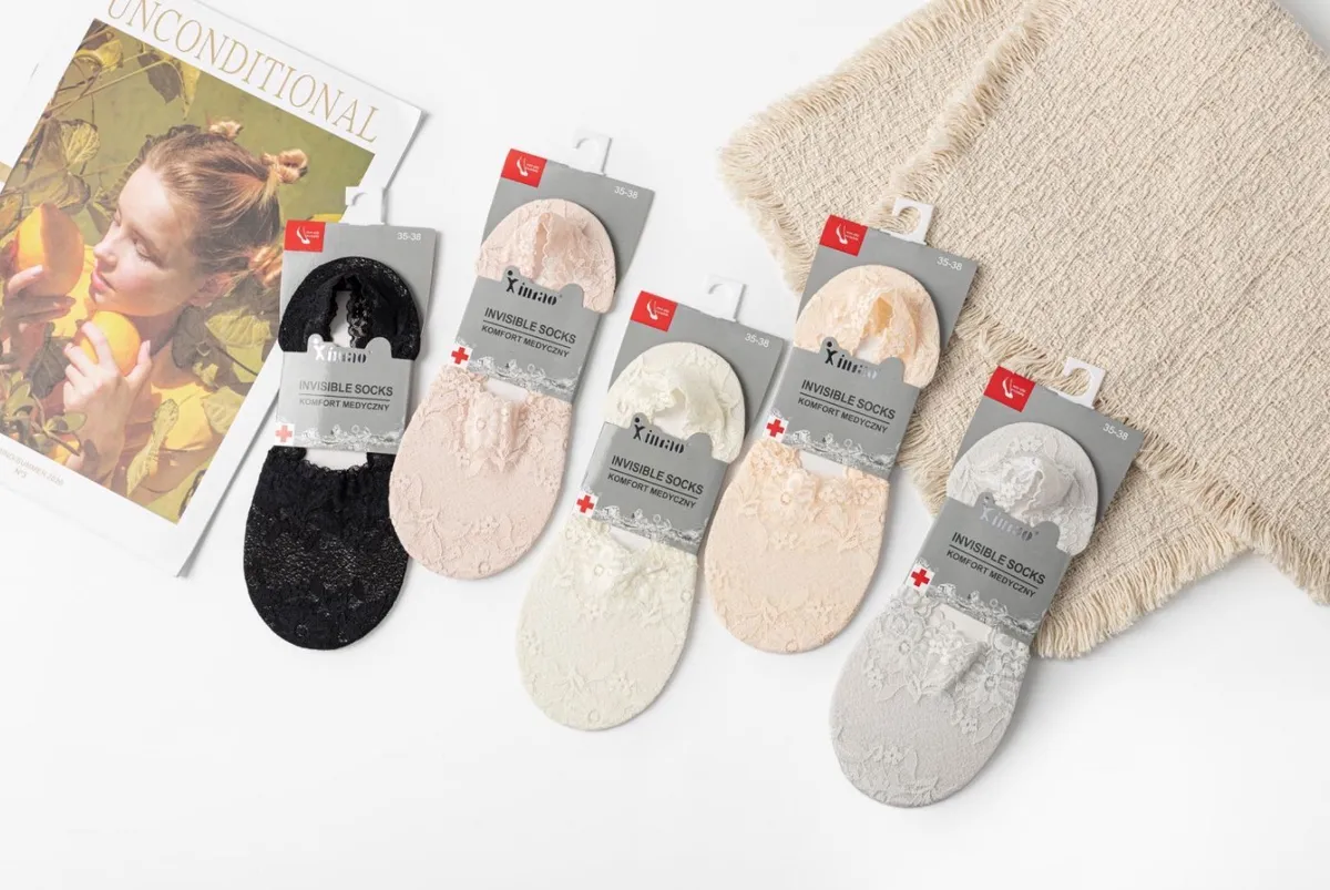 Koronkowe Stopki Damskie Invisible Socks Komfort Medyczny 35-38
