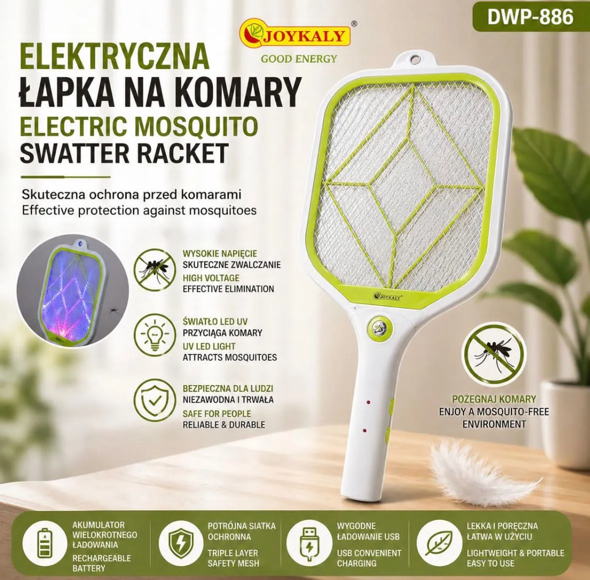 Elektryczna Łapka na Komary Joykaly DWP-886 z Lampą UV USB