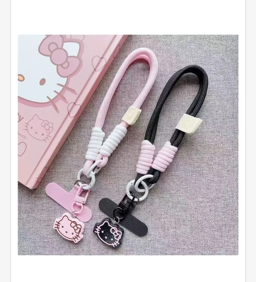 Smycz do telefonu Hello Kitty z zawieszką różowa i czarna