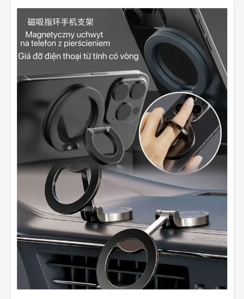Magnetyczny uchwyt na telefon z pierścieniem typu ring czarny