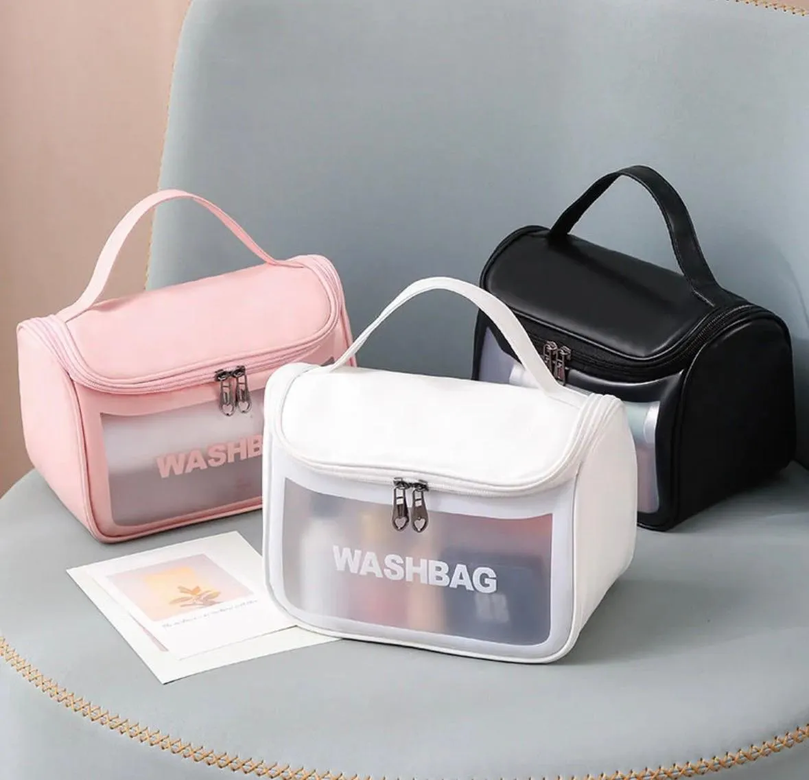 Kosmetyczka Przezroczysta WASHBAG z Rączką - Zestaw 3 Kolory
