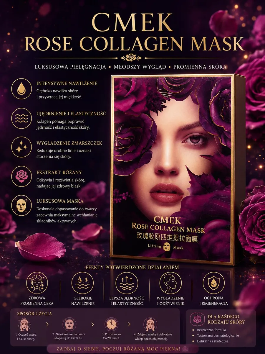 Maska w płachcie CMEK Rose Collagen Mask liftingująca 8 szt.