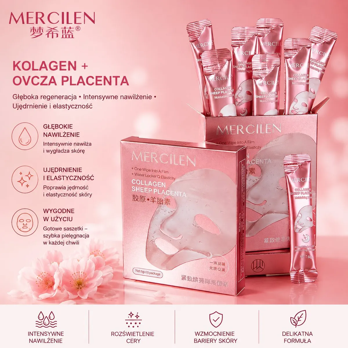 Maseczka Mercilen Collagen Sheep Placenta 10x6g Nawilżająca