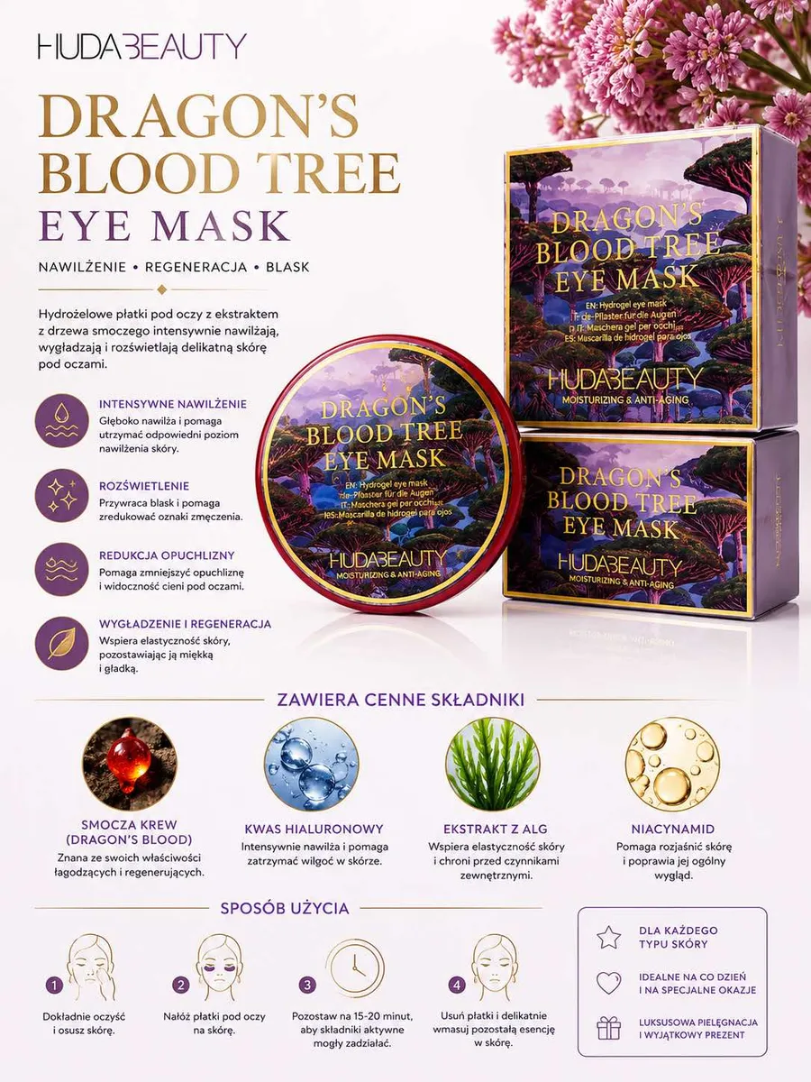Huda Beauty Dragon's Blood Tree Hydrożelowe Płatki pod Oczy