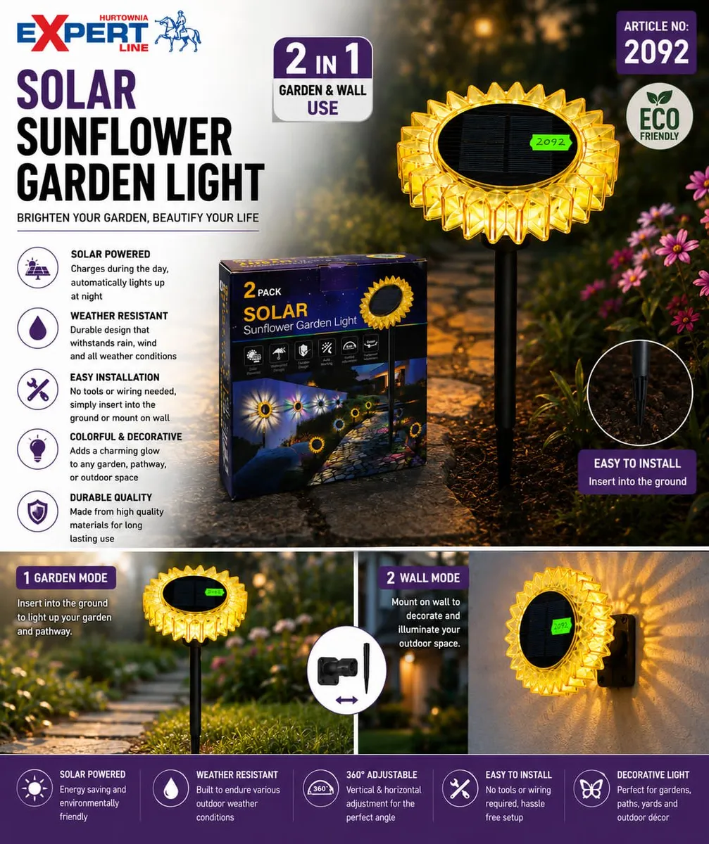 Lampy Solarne Słoneczniki 2w1 Ogrodowe i Ścienne 2 sztuki
