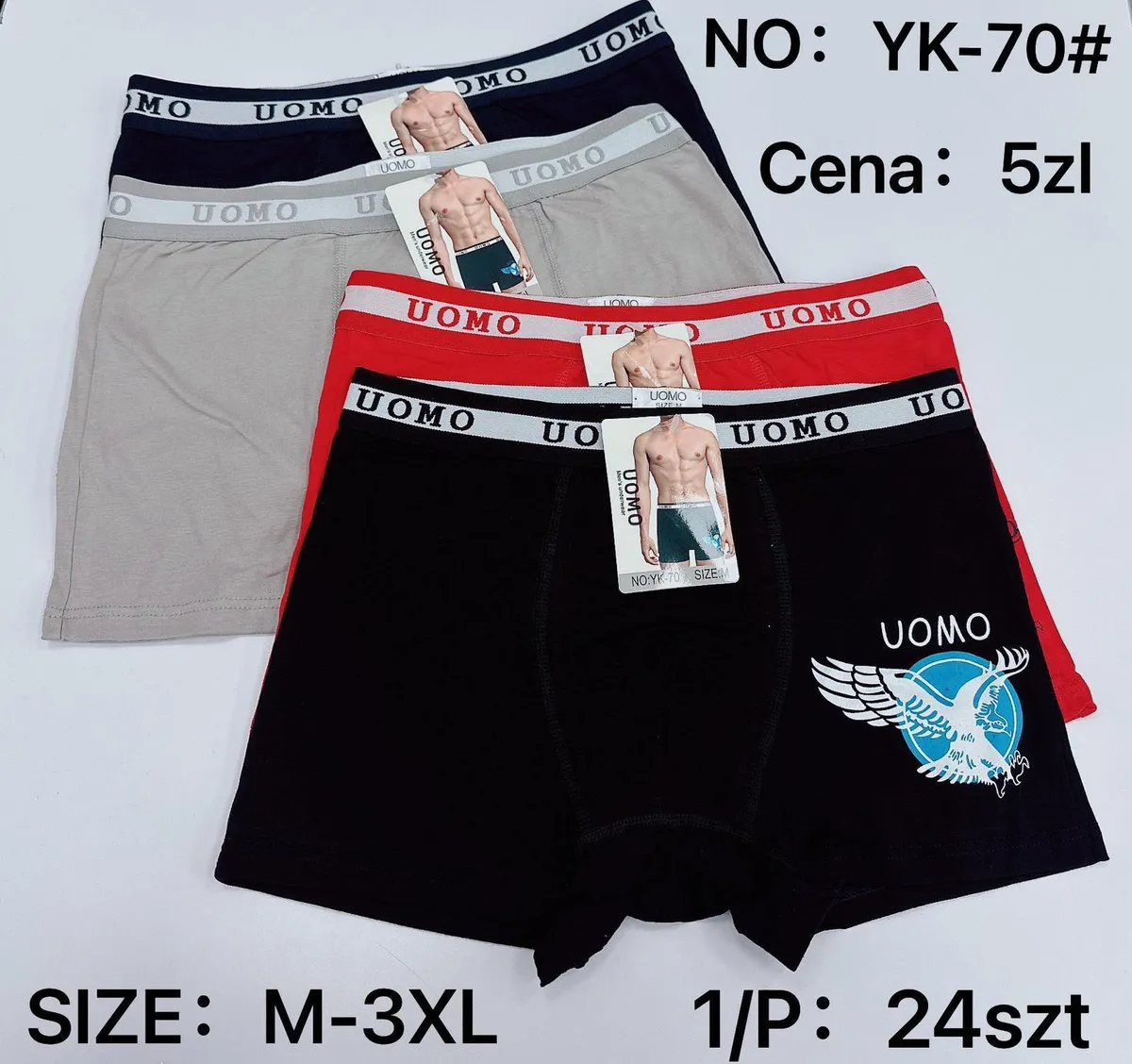 Męskie bokserki UOMO z nadrukiem orła zestaw kolorów M-3XL
