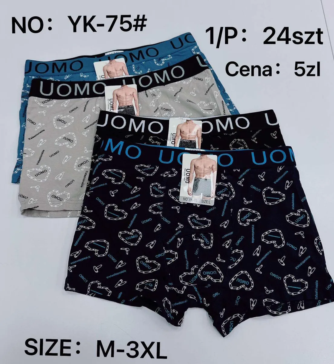 Męskie bokserki UOMO z nadrukiem serc zestaw kolorystyczny M-3XL