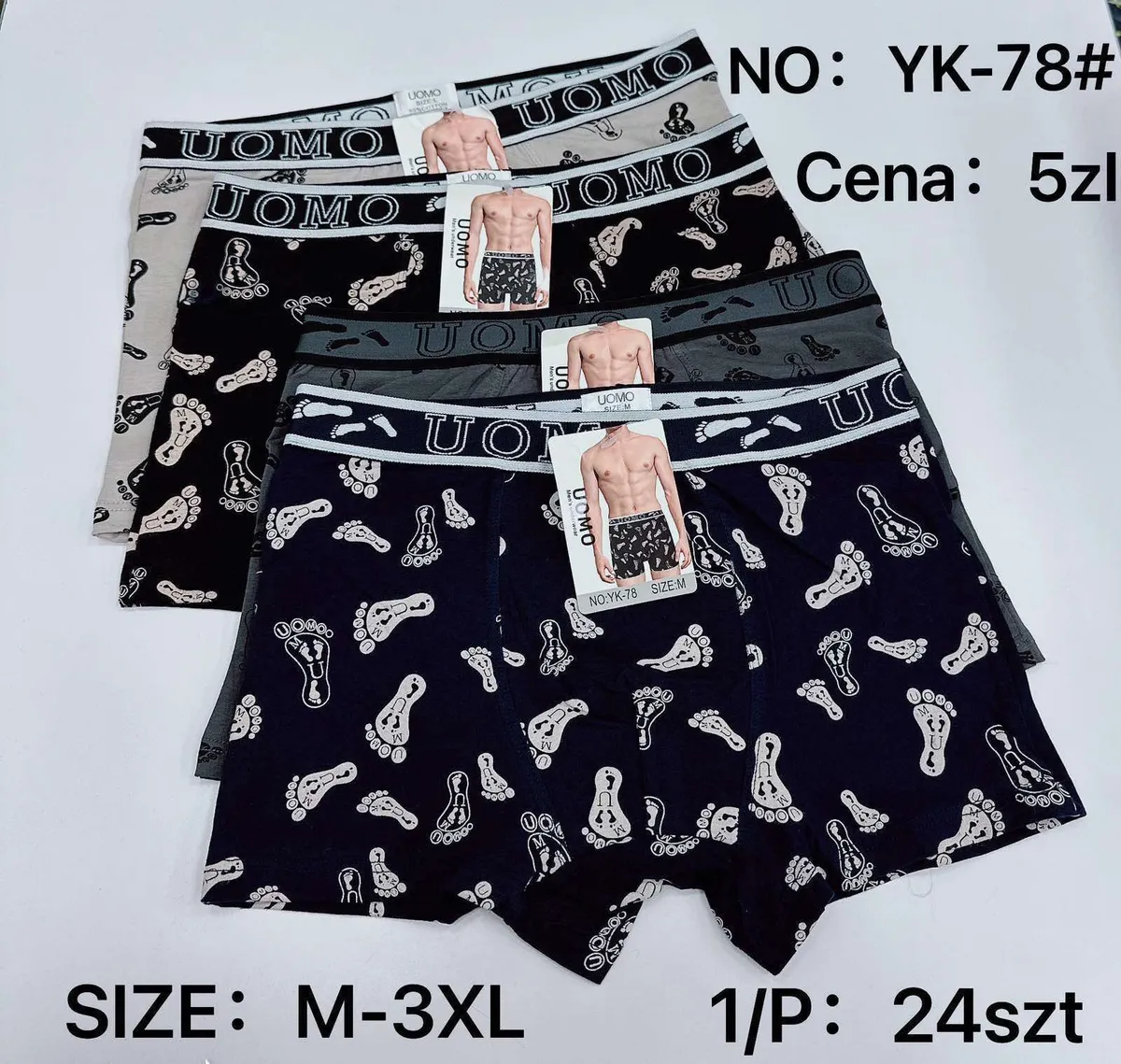Bokserki męskie UOMO z nadrukiem stóp zestaw M-3XL