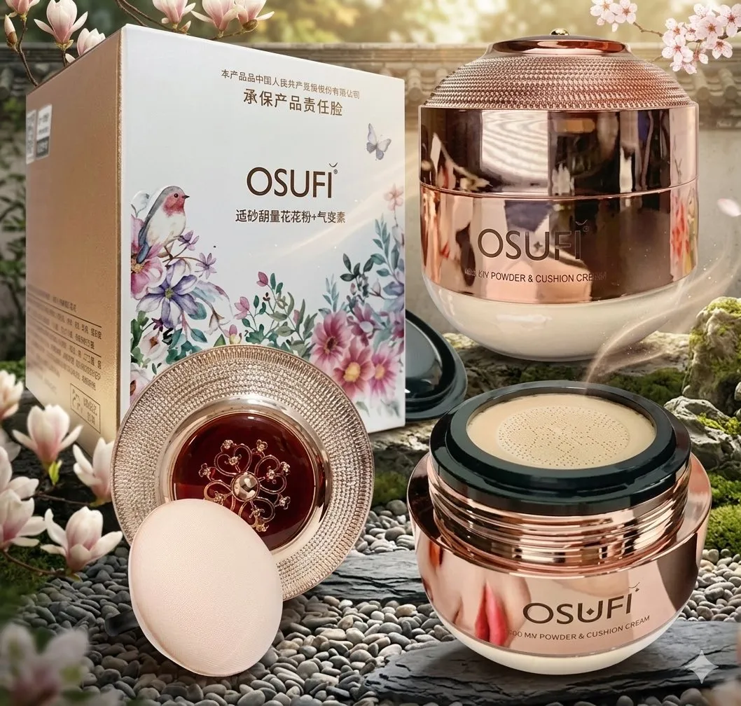 Zestaw Kosmetyków OSUFI Puder i Krem Cushion Różowe Złoto