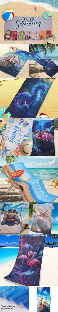 Ręcznik Plażowy Szybkoschnący 70x140cm Mikrofibra 10 Wzorów