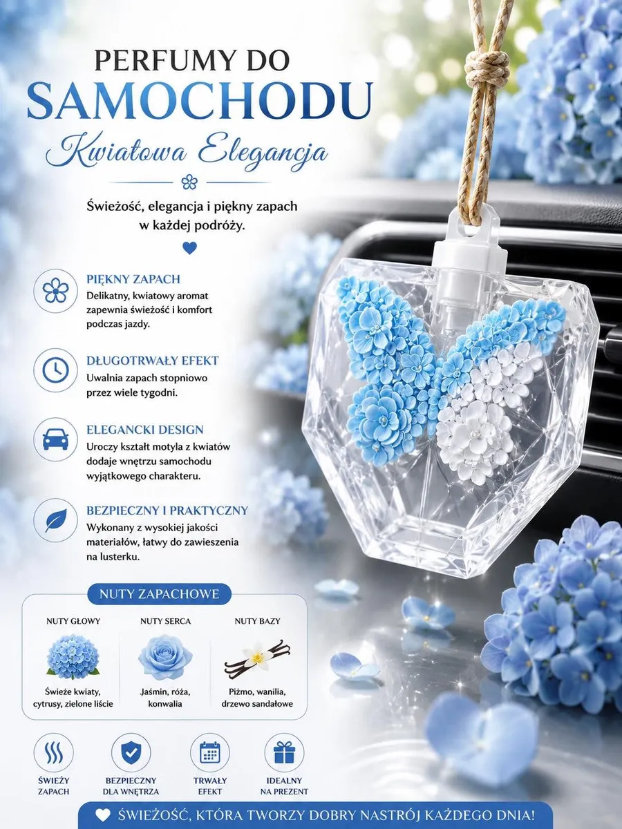Perfumy Samochodowe Kwiatowa Elegancja Motyl Wiszący Zapach