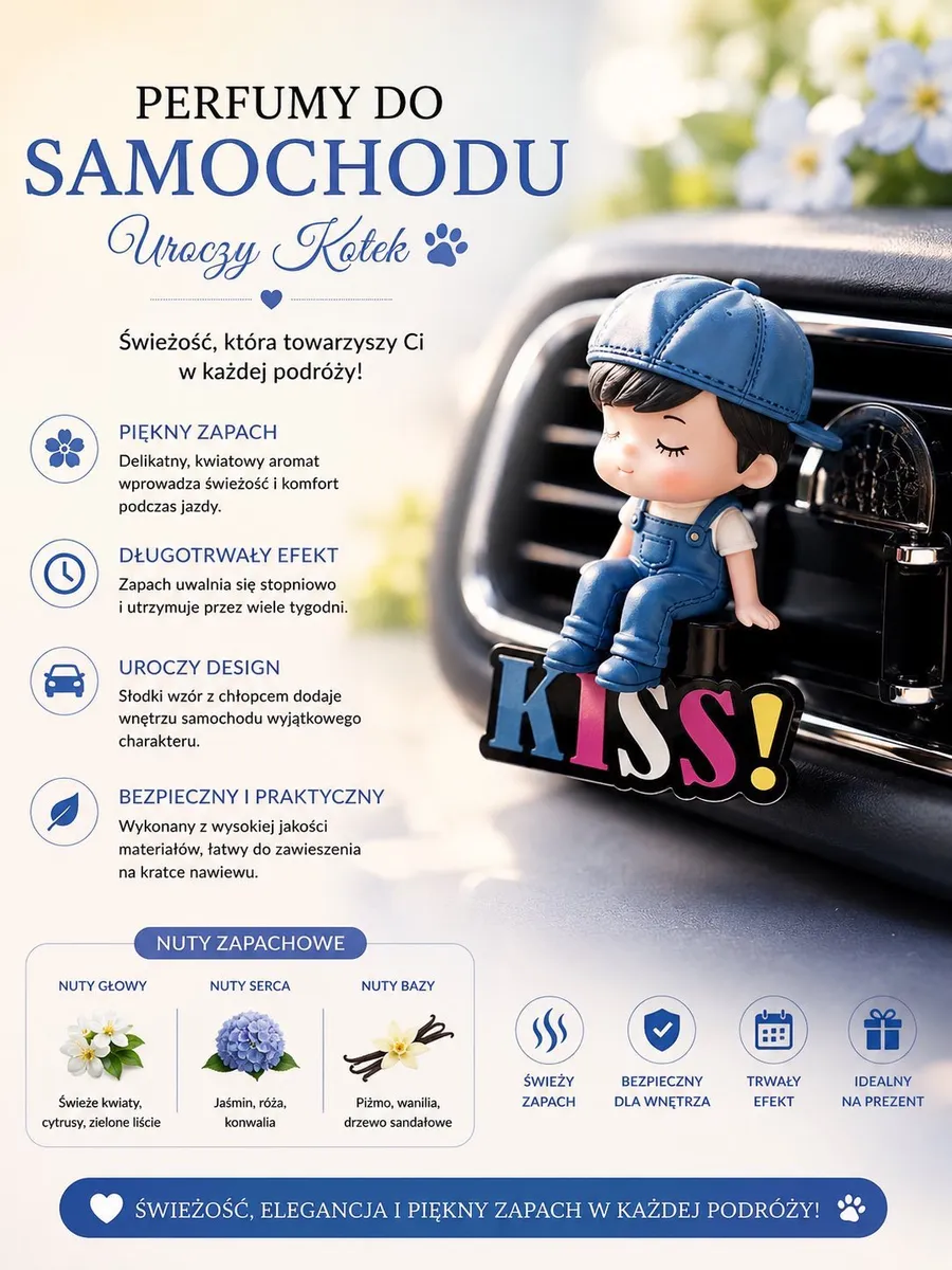 Zapach Samochodowy Chłopiec w Czapce z Napisem KISS
