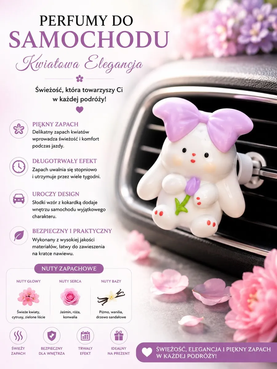 Zapach samochodowy Króliczek Kwiatowa Elegancja na nawiew