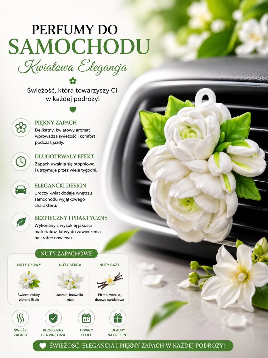 Zapach Samochodowy Kwiatowa Elegancja Jaśminowy Klips na Nawiew