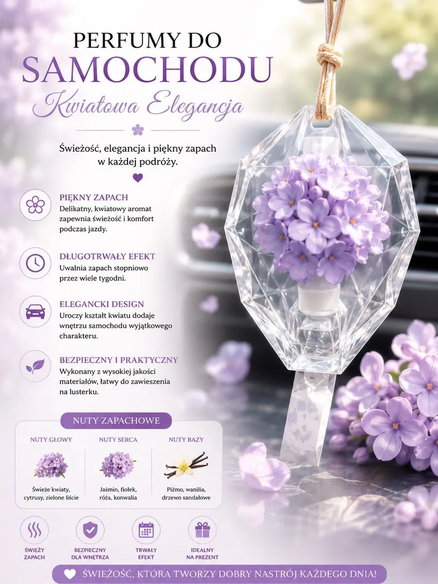 Perfumy Samochodowe Kwiatowa Elegancja Zapach Fiołek i Jaśmin