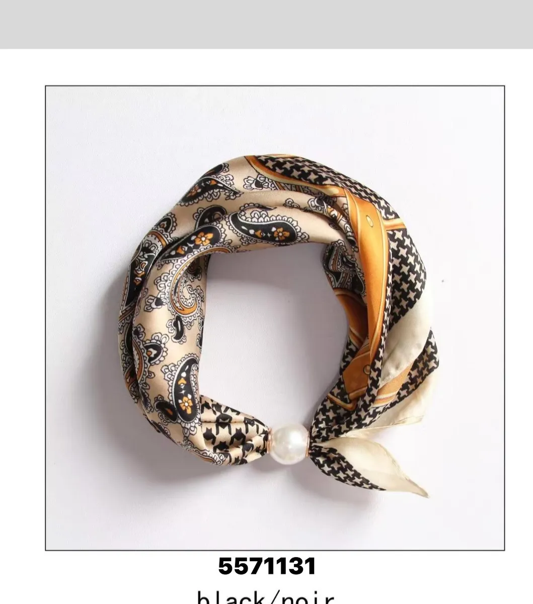 Elegancka Gawroszka Satynowa z Perłą Wzór Paisley Czarno-Złota