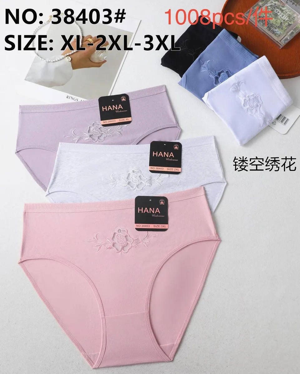 Majtki Damskie Hana Bawełniane z Haftem Kwiatowym XL-3XL