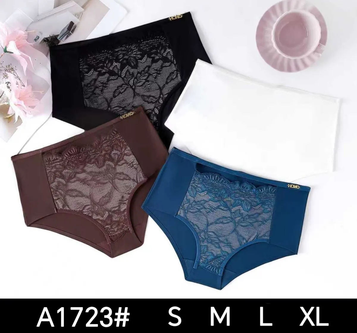 Damskie Figi Koronkowe z Wysokim Stanem Zestaw Kolorów S-XL