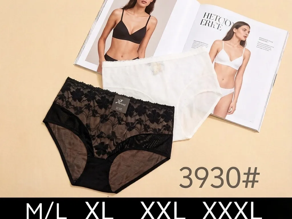 Damskie Figi Koronkowe Model 3930# Czarne i Białe M/L-XXXL