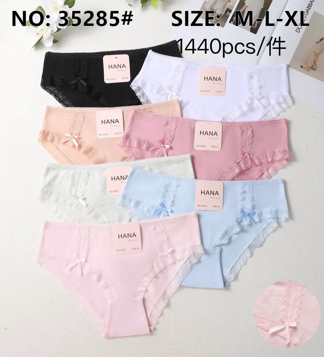 Majtki damskie Hana bawełniane z koronką zestaw kolorów M-XL