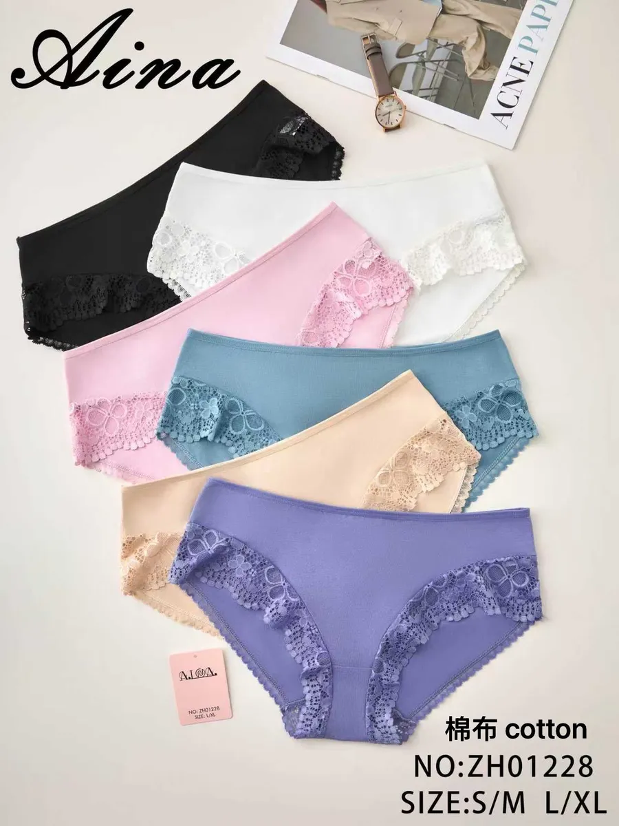 Majtki Damskie Aina Bawełniane z Koronką Wielopak S/M L/XL