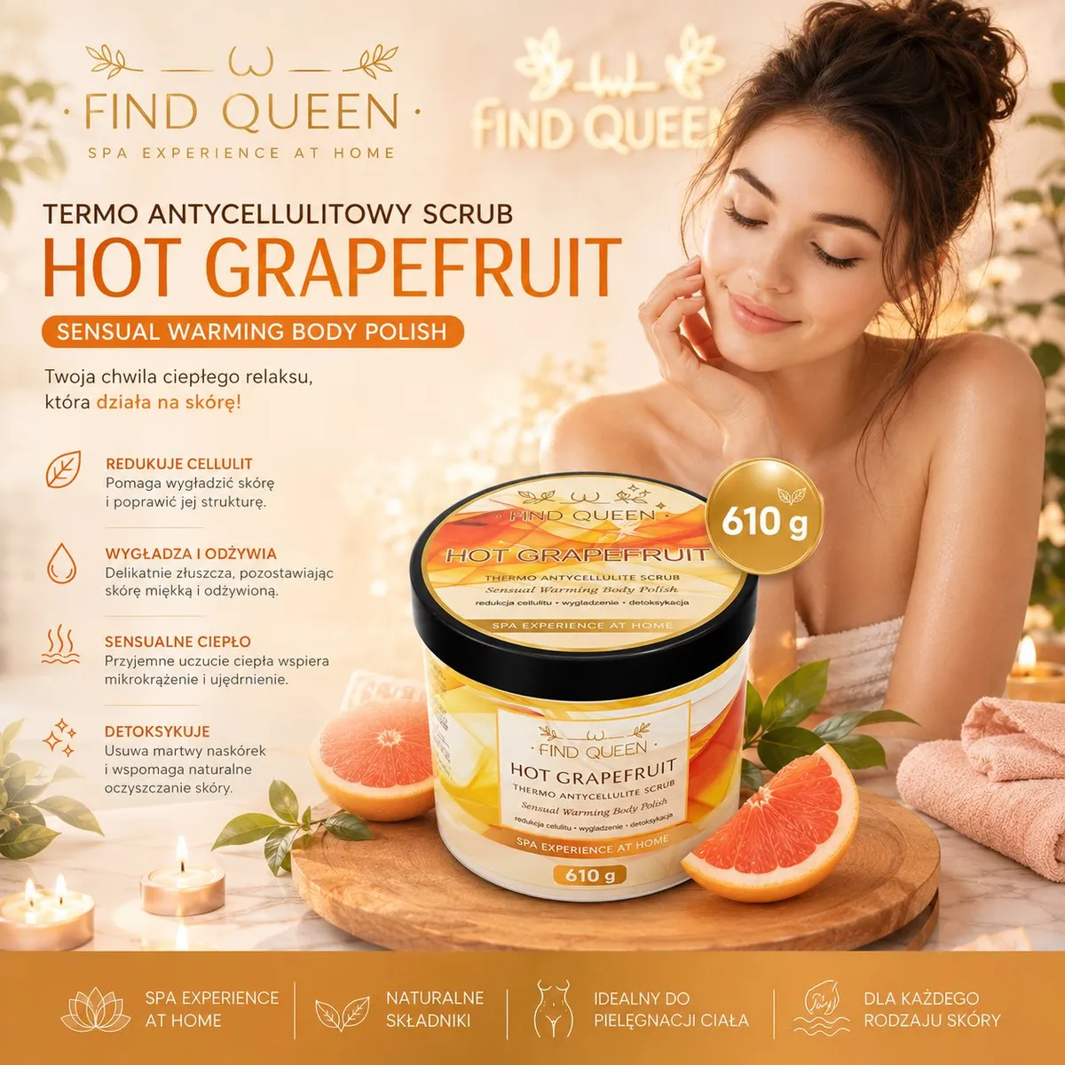 Peeling Antycellulitowy Find Queen Hot Grapefruit 610g