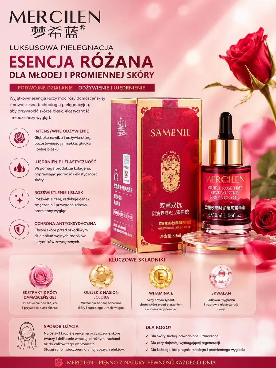 Esencja Różana Mercilen Double Rose Time 30ml do Twarzy