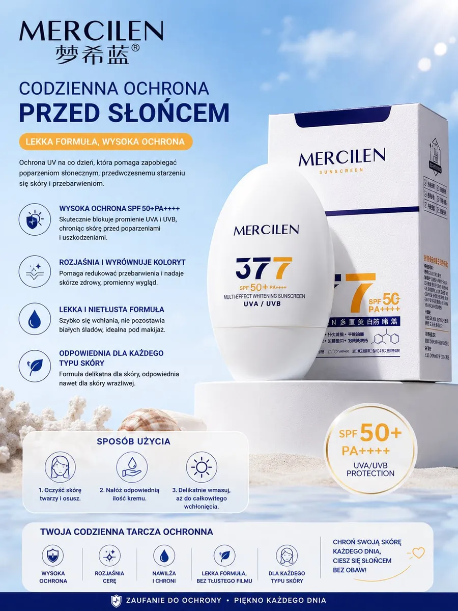 Krem Przeciwsłoneczny Mercilen 377 SPF 50+ PA++++ Ochronny