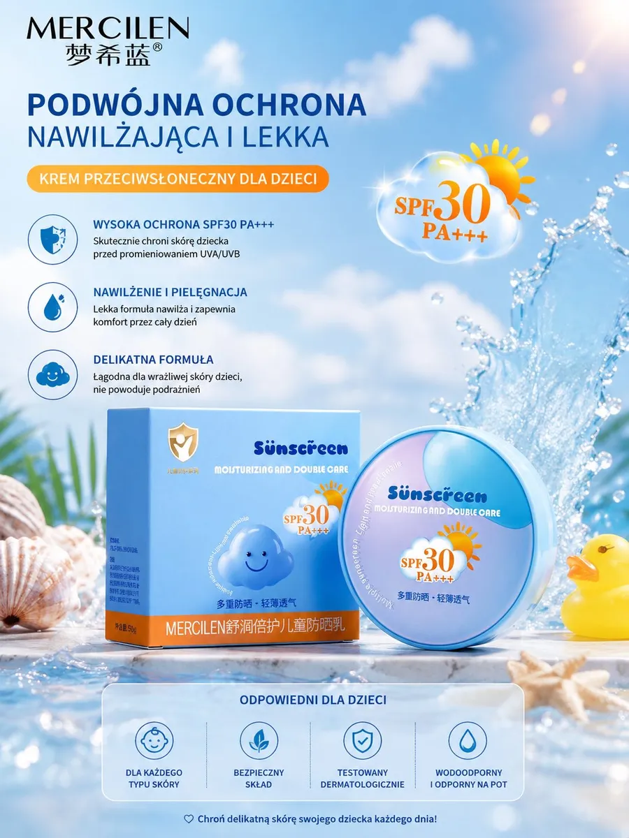 Krem przeciwsłoneczny dla dzieci Mercilen SPF 30 PA+++ 50g