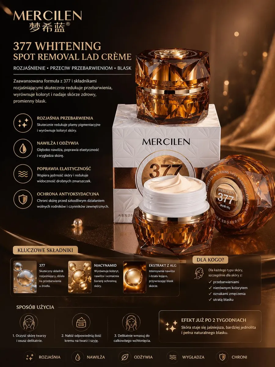 Krem Rozjaśniający Mercilen 377 Whitening 50g Przeciw Przebarwieniom