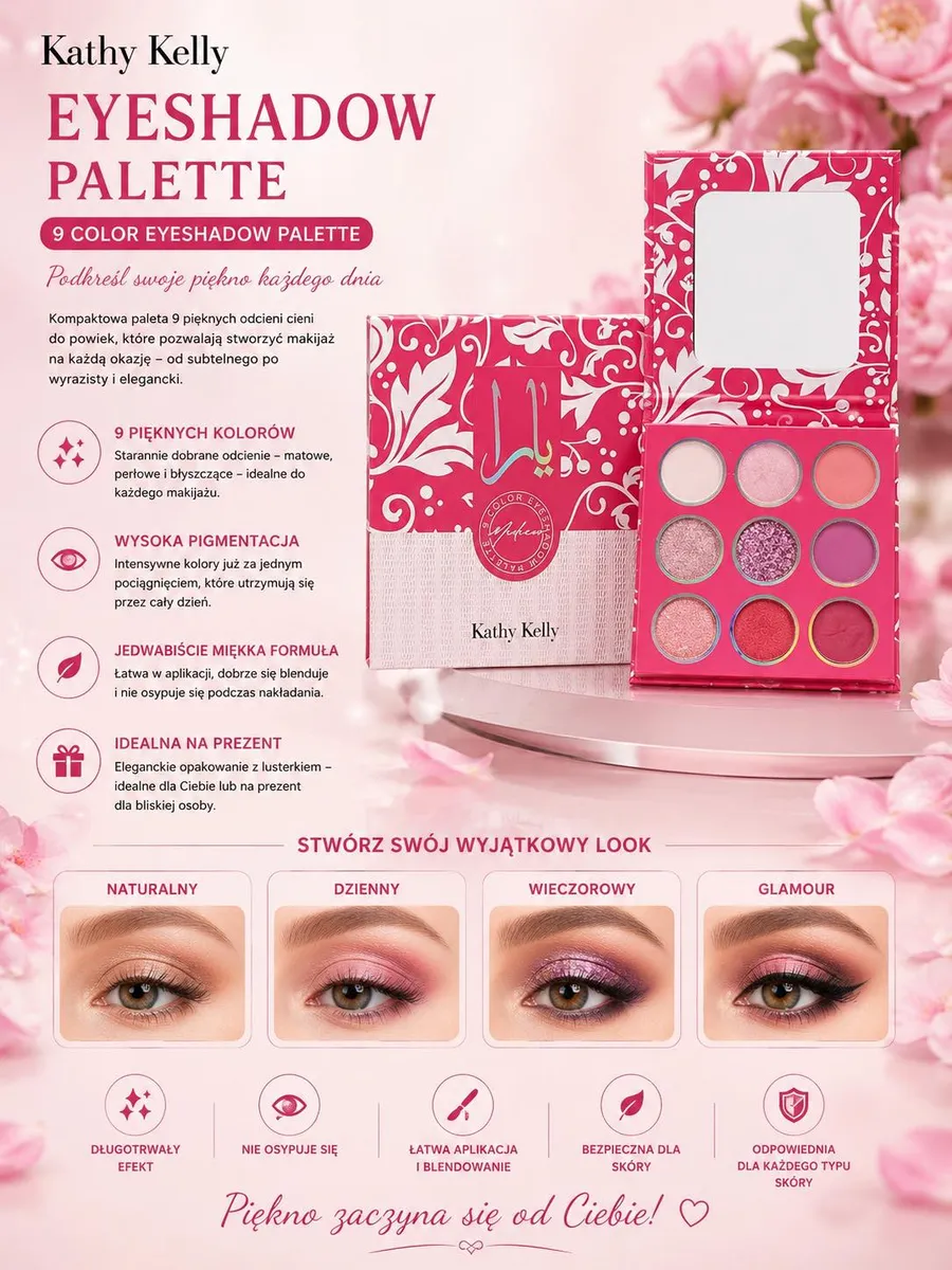 Paleta 9 Cieni do Powiek Kathy Kelly Matowe i Błyszczące