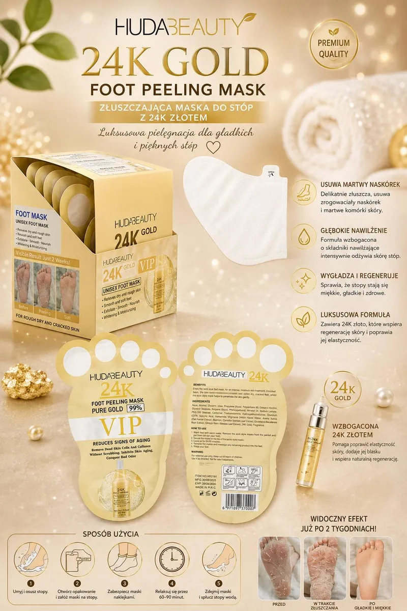 Huda Beauty 24K Gold Foot Peeling Mask Złuszczająca Maska do Stóp