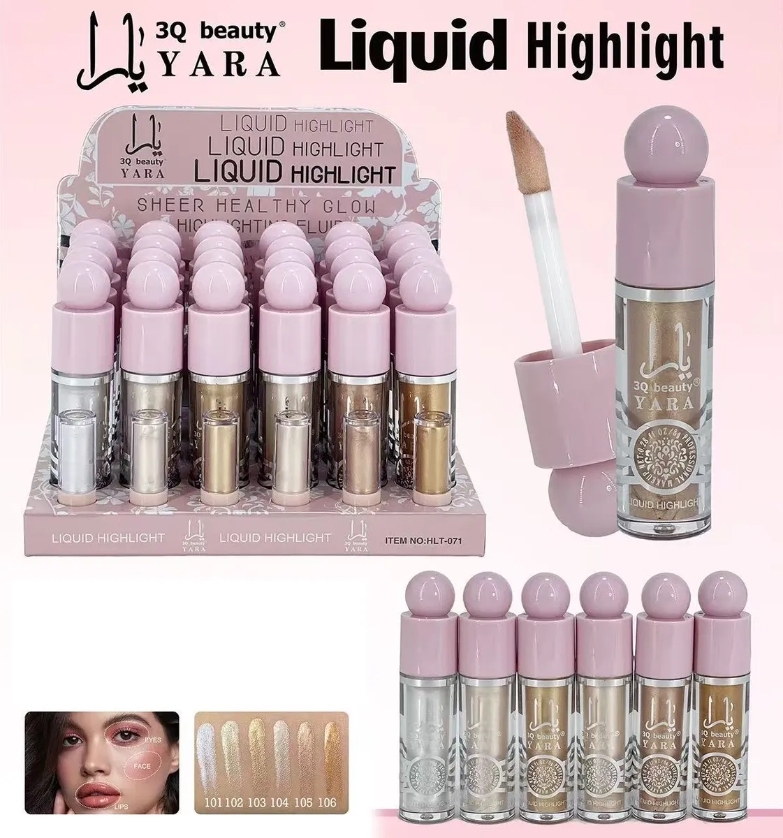3Q Beauty Yara Rozświetlacz w płynie Liquid Highlight zestaw 24szt