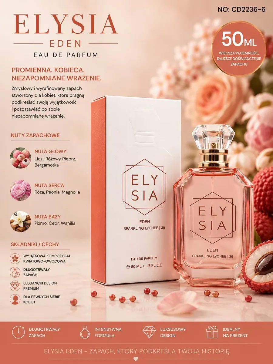 Perfumy Damskie Elysia Eden Sparkling Lychee 50ml Kwiatowo-Owocowe