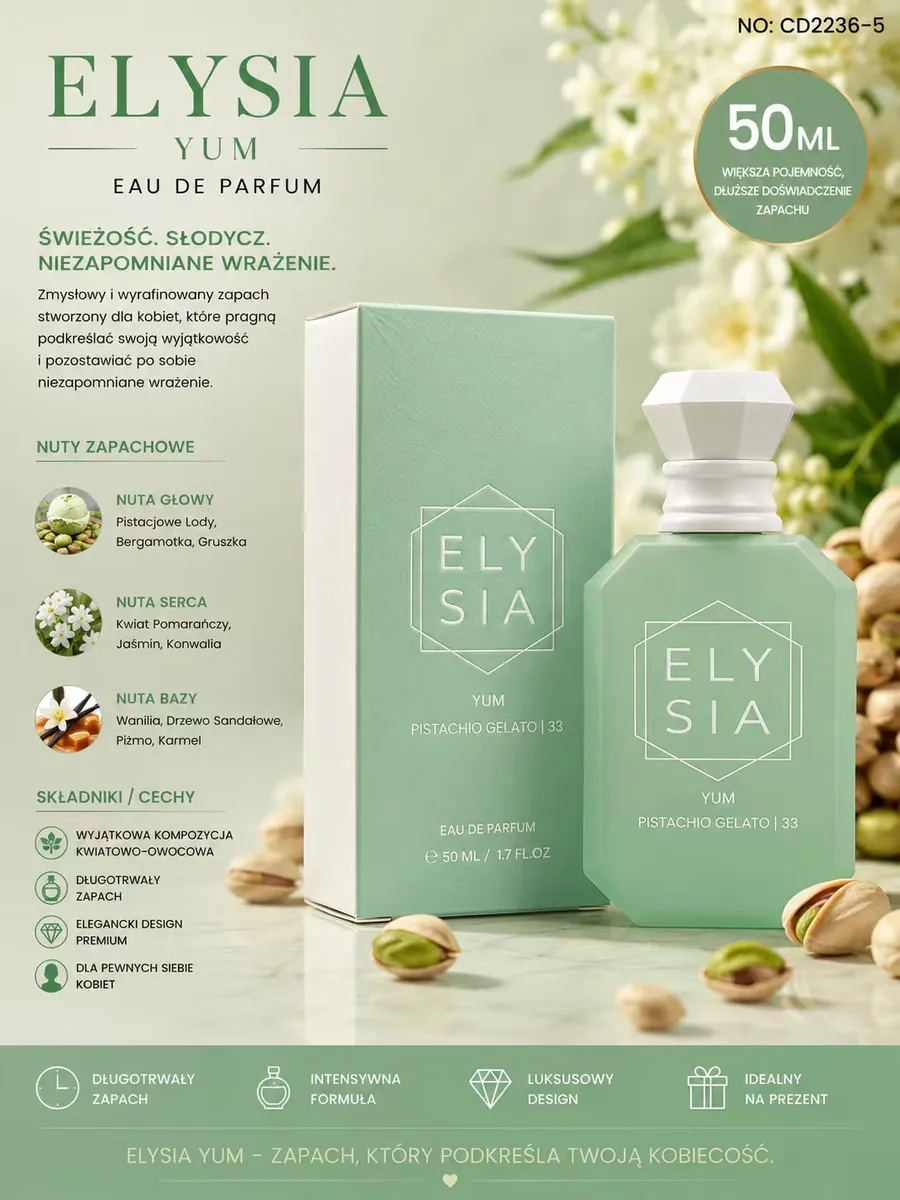 Perfumy Damskie Elysia Yum Pistachio Gelato 50ml Woda Perfumowana