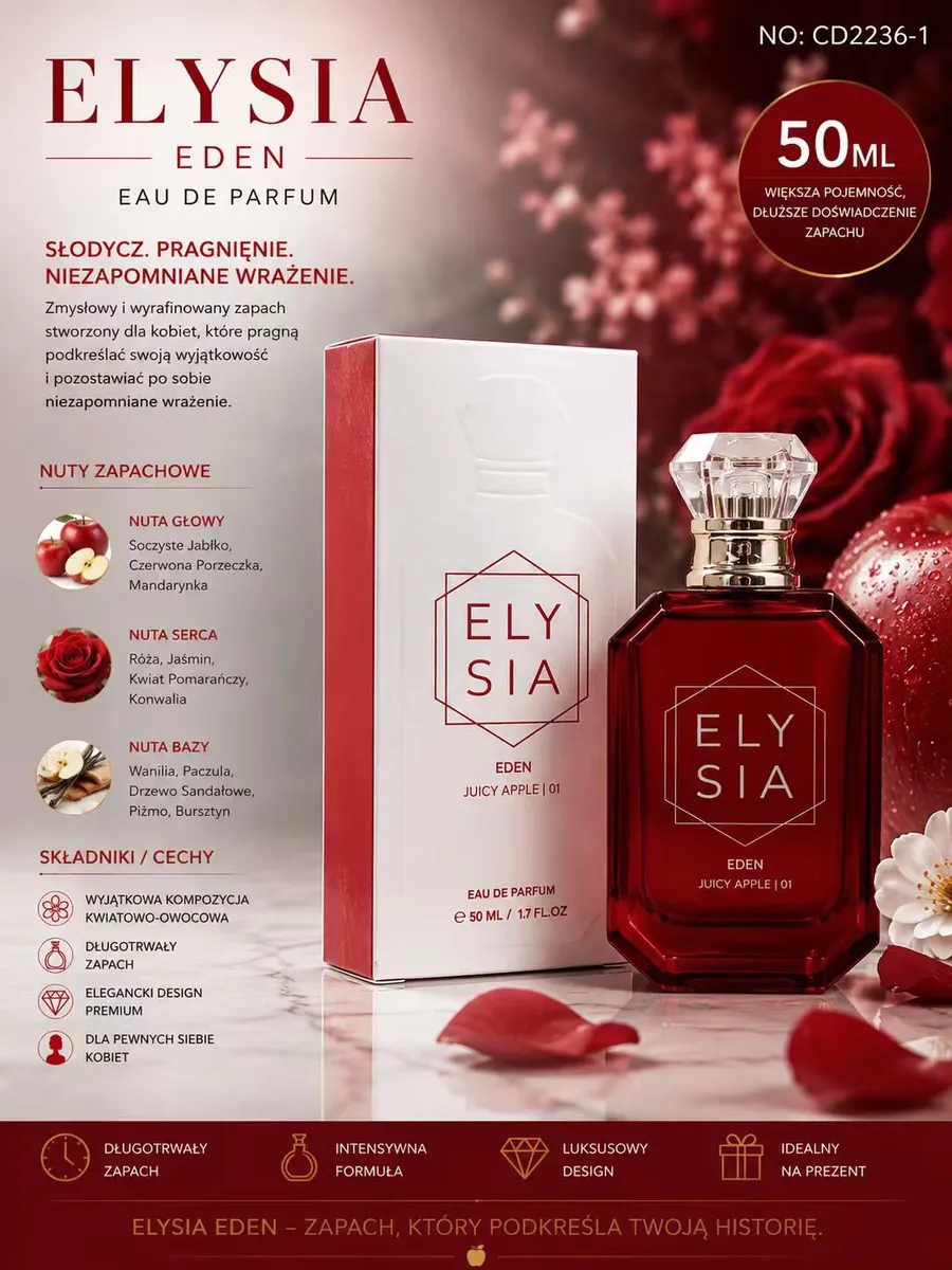 Perfumy Damskie Elysia Eden 50ml Woda Perfumowana Kwiatowo-Owocowa