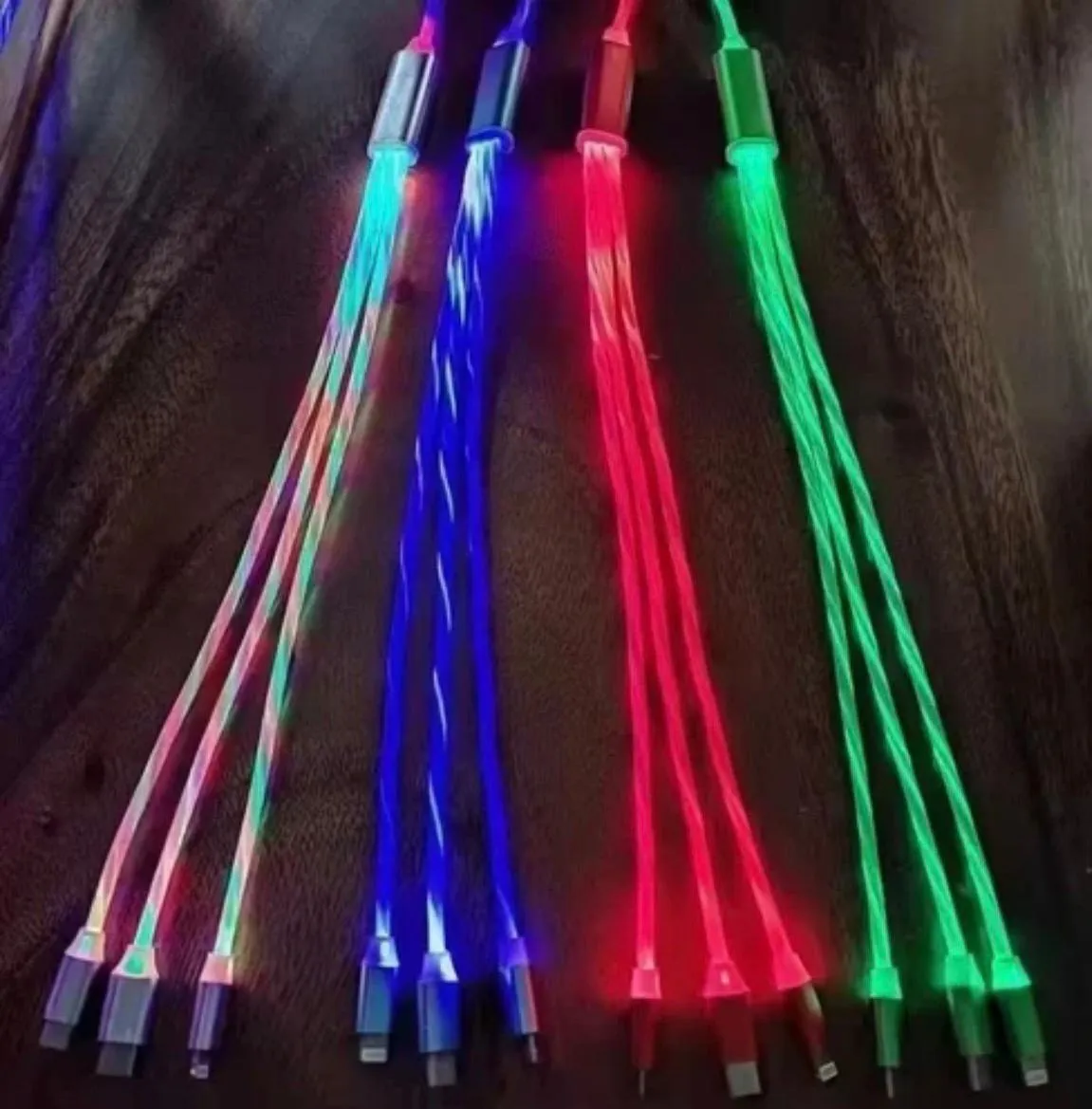 Kabel do ładowania 3w1 świecący LED uniwersalny zestaw