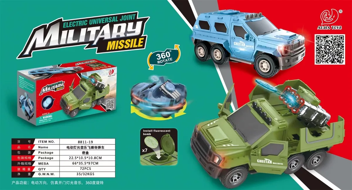 Wojskowy Pojazd Militarny Aojia Toys z Wyrzutnią i Efektami Świetlnymi
