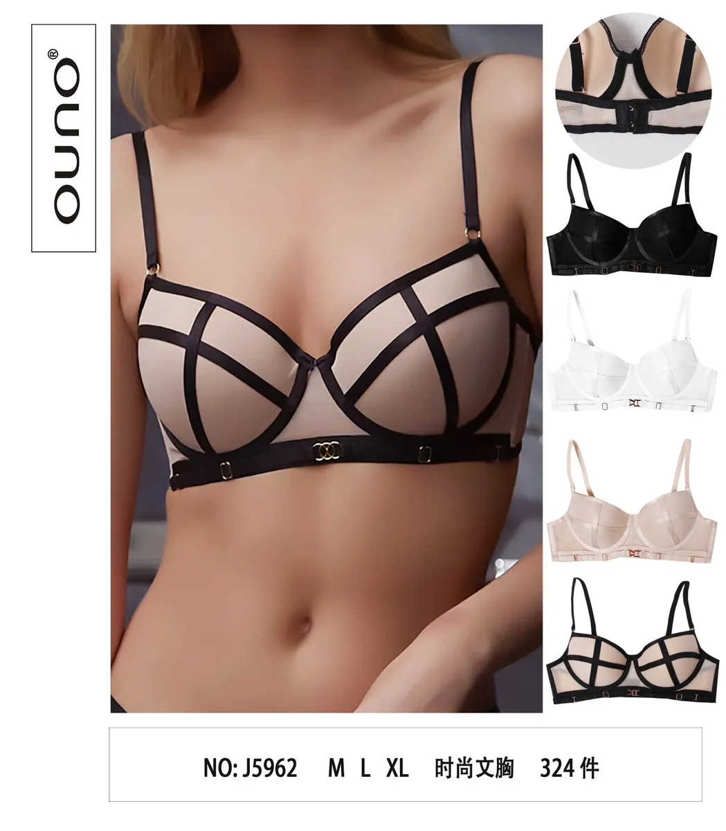 Biustonosz Ouno z ozdobnymi paskami beżowo-czarny M L XL