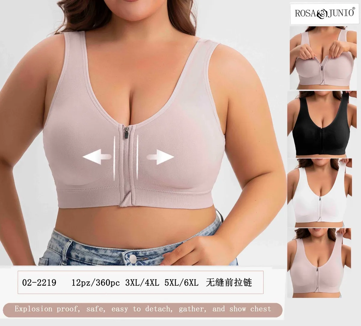 Biustonosz sportowy Rosa Junio zapinany na zamek plus size