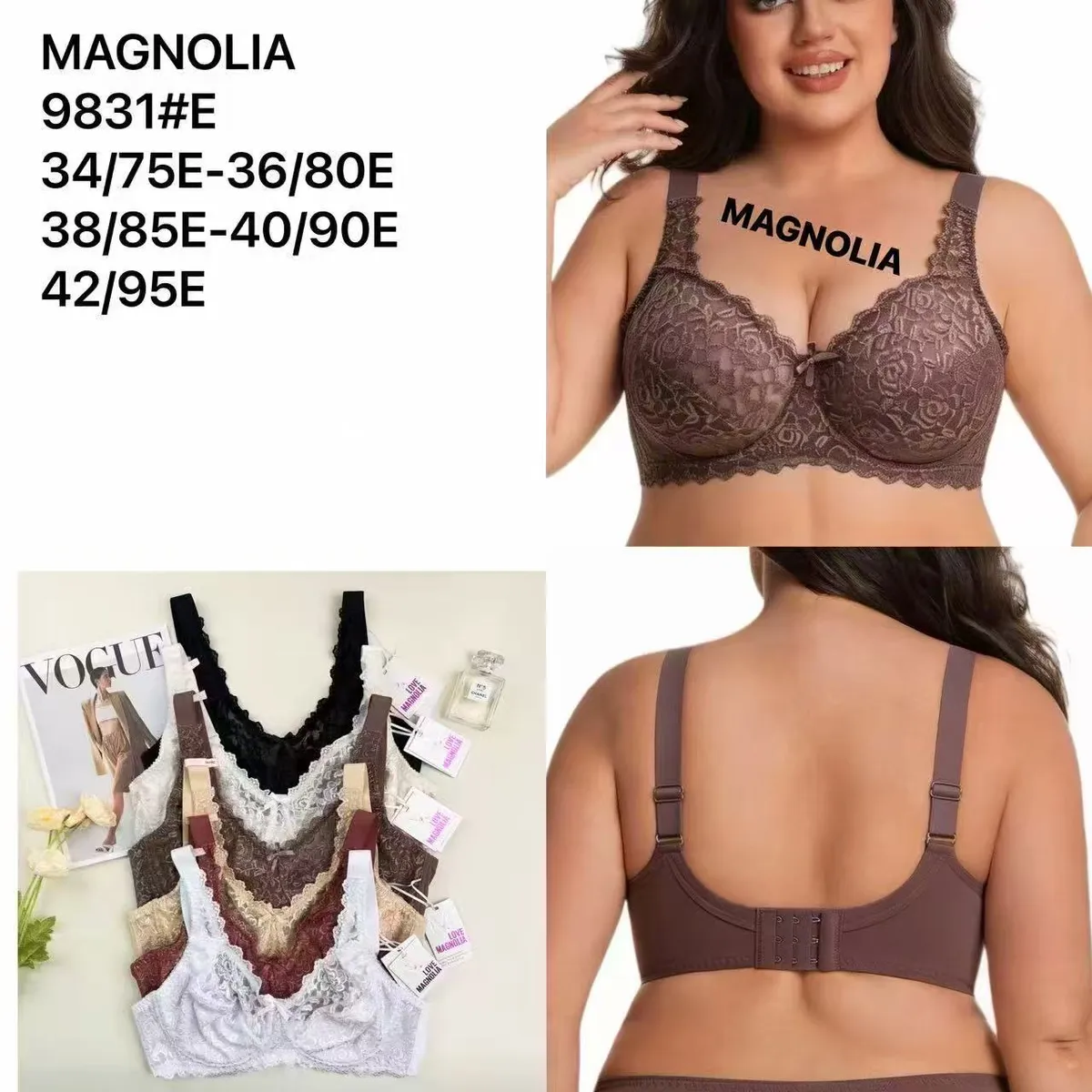 Biustonosz Koronkowy Magnolia Push-Up Brązowy 75E-95E
