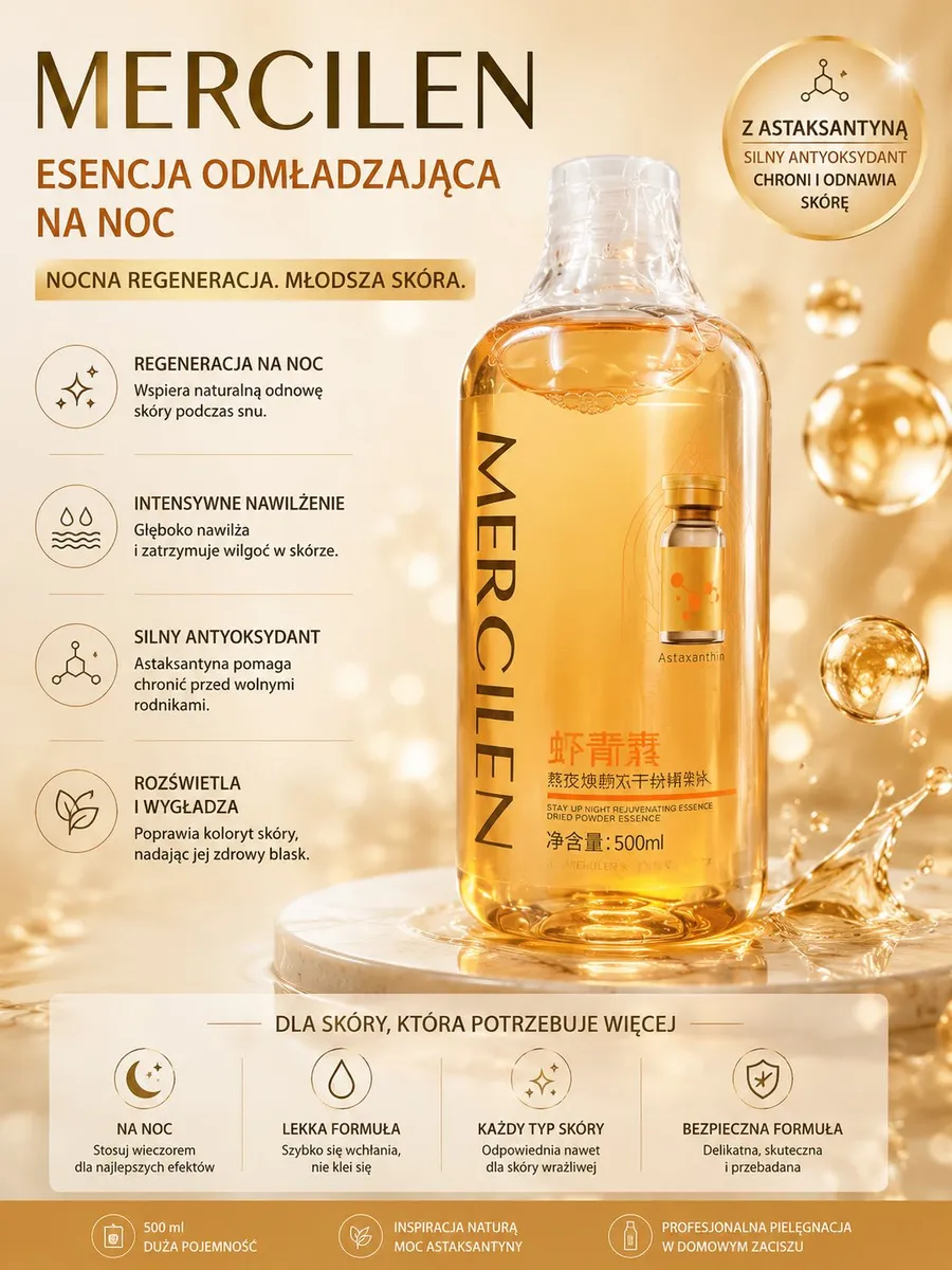 Mercilen Esencja Odmładzająca na Noc z Astaksantyną 500ml