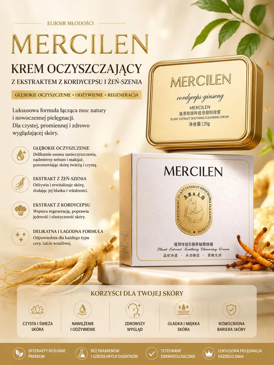 Mercilen Krem Oczyszczający z Żeń-Szeniem i Kordycepsem 135g