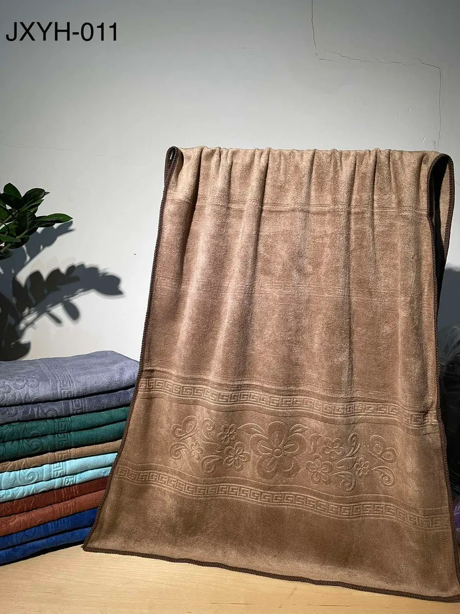 Ręcznik z Mikrofibry 70x140cm Beżowy z Wytłaczanym Wzorem
