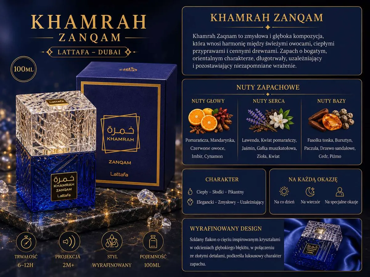 Woda perfumowana Lattafa Khamrah Zanqam 100ml Orientalna