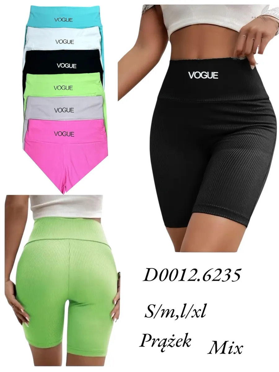 Damskie spodenki kolarki prążkowane VOGUE wysoki stan mix kolorów