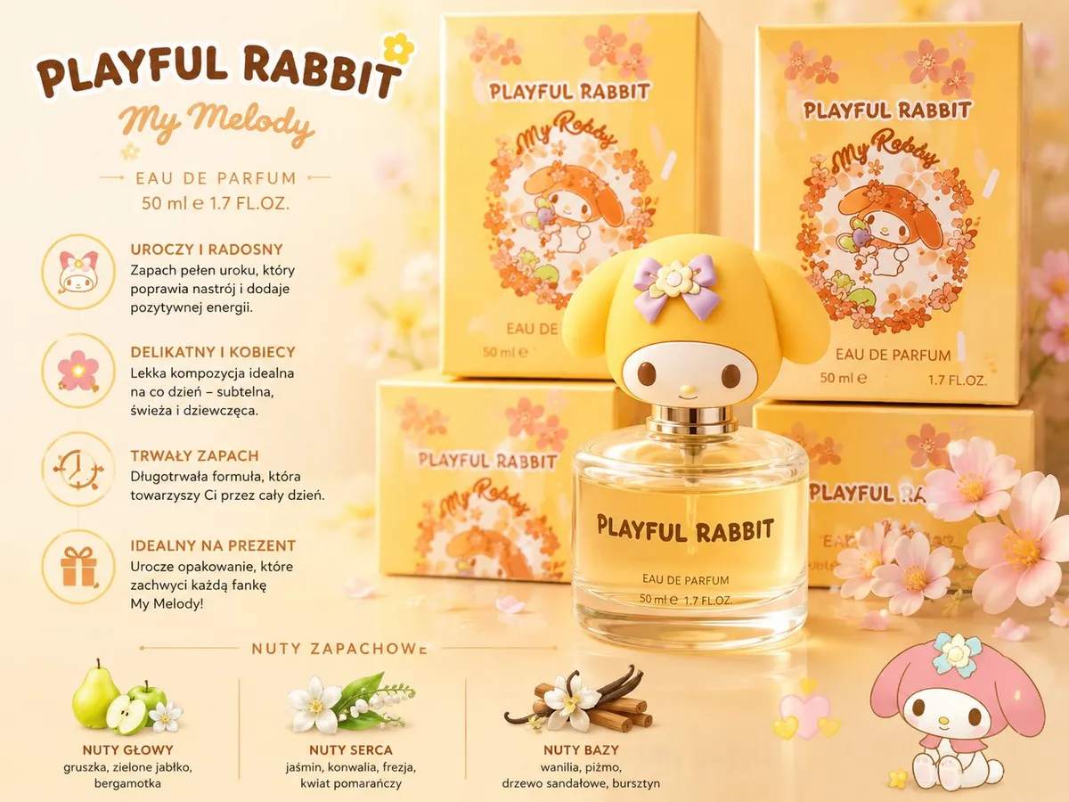 Woda perfumowana Playful Rabbit My Melody 50ml z figurką