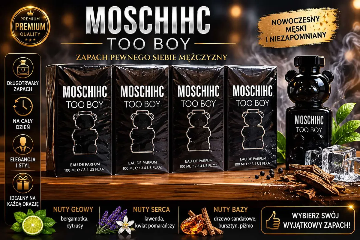Woda perfumowana męska Moschihc Too Boy 100ml czarny flakon